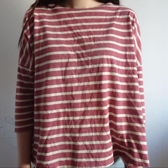 TOPSHOP FADED RED STRIPE 3/4 top - Picture 3 of 5